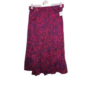 NWT Molly Bracken Skirt Small Midi Pleated Silver Belted Cheetah red/black & blu